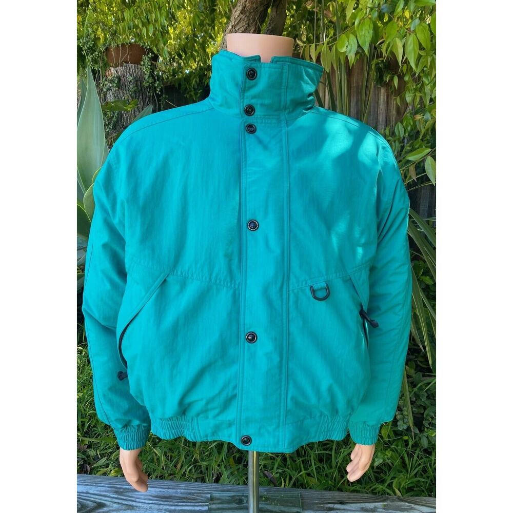 VTG 90s Eddie Bauer Ridge Line Bomber Goose Down Coat Mens M Teal Blue USA MADE